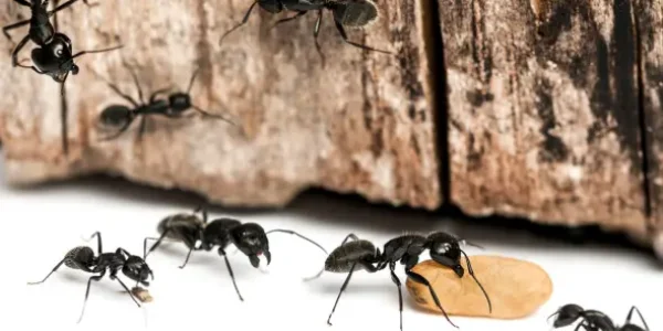 5 black Carpenter Ants in a corner which found when termite specialist singapore ins[ection